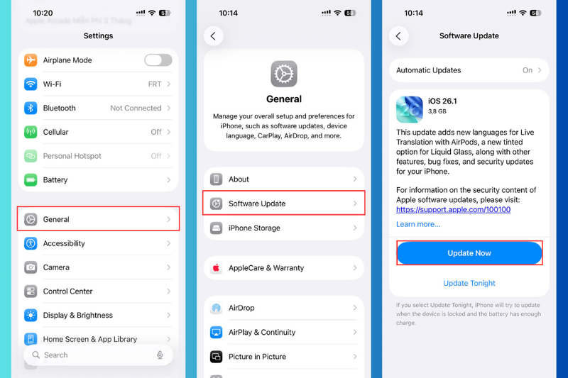 Cập nhật phiên bản iOS mới nhất