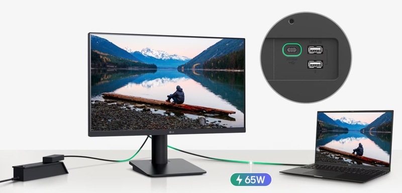 Màn hình LG 24MS570B-B Kết nối USB-C và khả năng cấp nguồn 65W