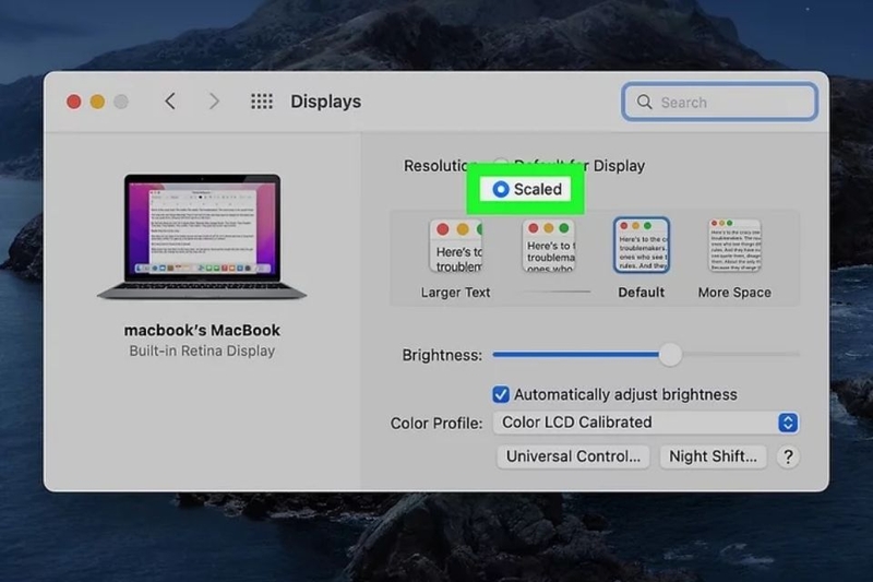 Bật Scaled và chọn độ phân giải bạn muốn