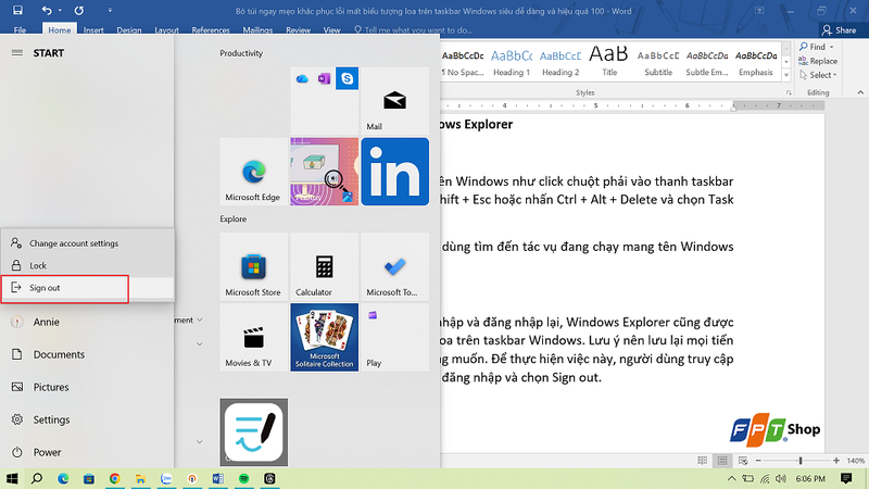 Đăng xuất khỏi tài khoản Windows và đăng nhập lại
