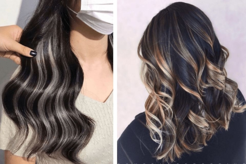 Tóc nhuộm highlight Balayage mặt vuông
