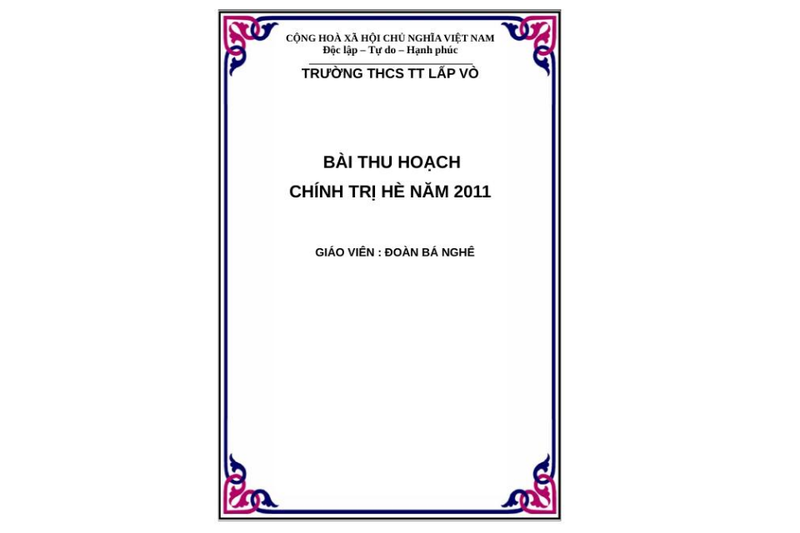 Mẫu bìa bài thu hoạch chính trị hè