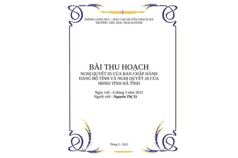 Mẫu bìa bài thu hoạch kết quả học tập nghị quyết