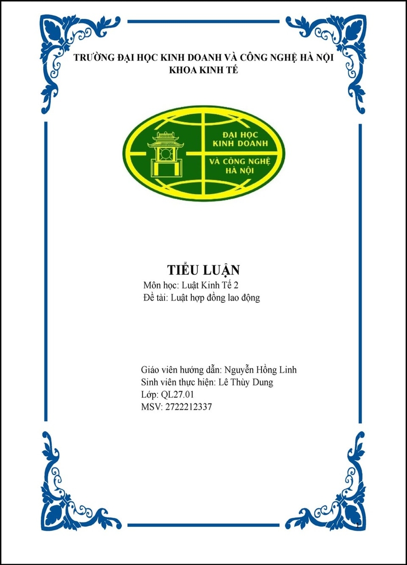 Mẫu bìa tiểu luận đơn giản số 2