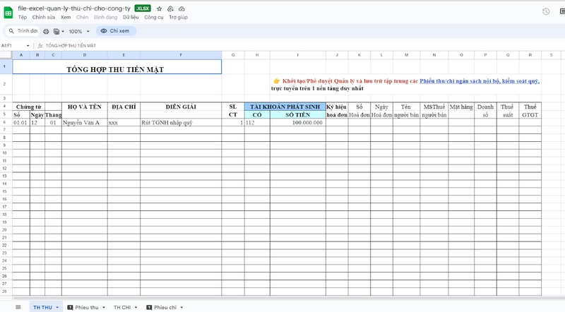 mau file excel quan ly thu chi cua hang