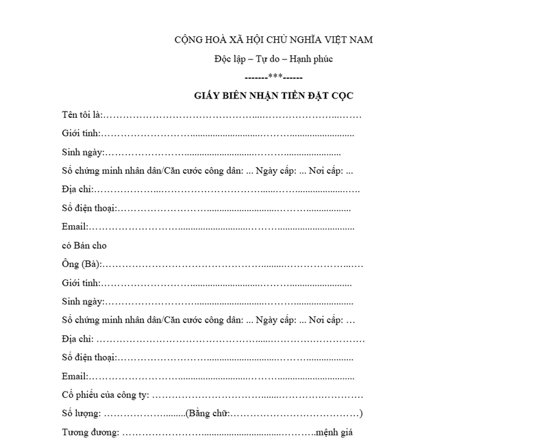 Mẫu giấy biên nhận tiền file&nbsp;Word - Mẫu 4