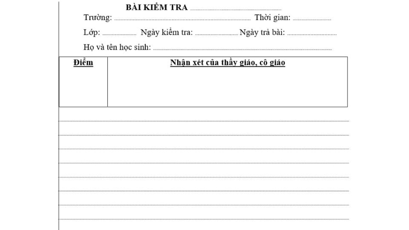 Mẫu giấy kiểm tra cho học sinh cấp 2