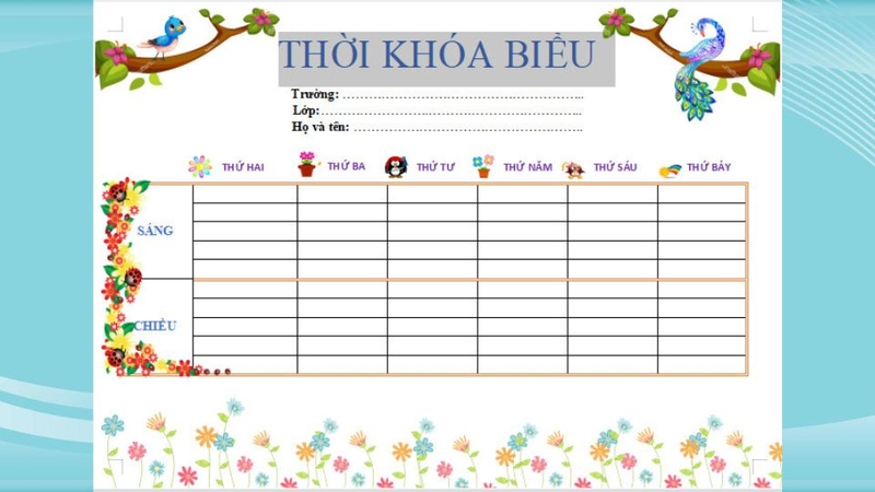 Mẫu thời khóa biểu dành cho học sinh cấp 2 dễ thương
