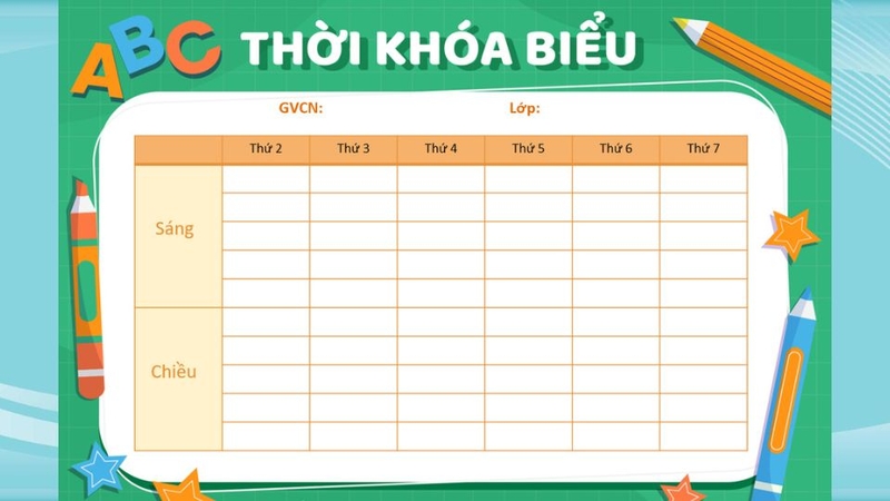 Mẫu thời khóa biểu dành cho học sinh cấp 2 đẹp