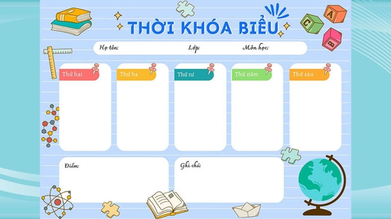 Mẫu thời khóa biểu dành cho học sinh