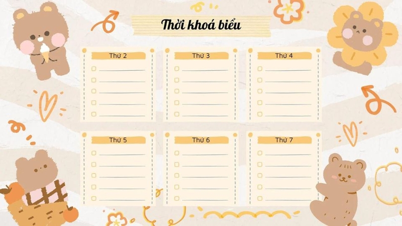 Mẫu thời khóa biểu dành cho học sinh cấp 1 dễ thương