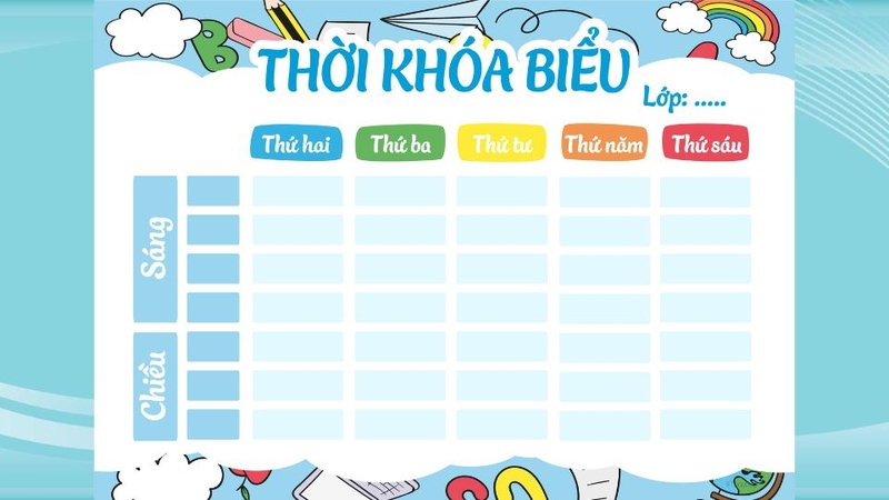 Mẫu thời khóa biểu dành cho học sinh cấp 1 đáng yêu