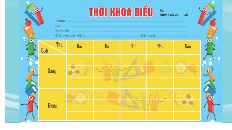Mẫu thời khóa biểu dành cho học sinh cấp 1 đẹp
