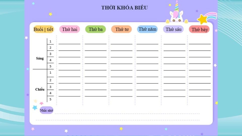 Mẫu thời khóa biểu dành cho học sinh cấp 2