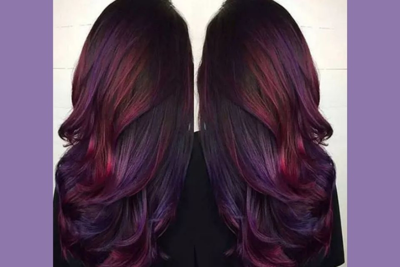 Mẫu tóc nhuộm highlight tím đen đỏ