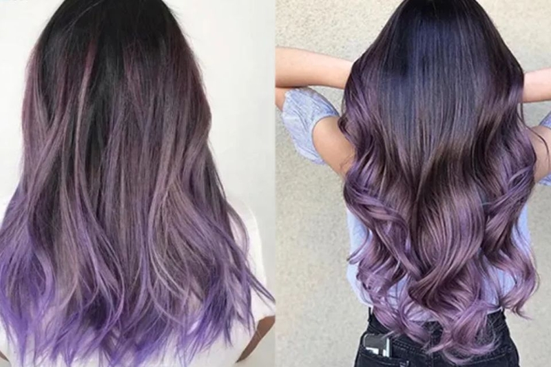 Nhuộm Highlight tím trên nền nâu đen