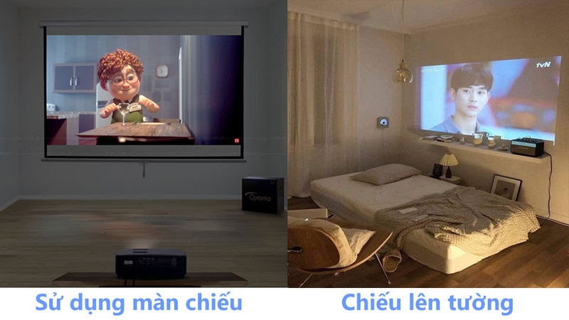 Chiếu lên tường cho chất lượng hiển thị thấp hơn