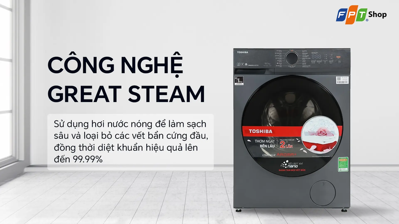 Máy giặt Toshiba Inverter có công nghệ Great Steam