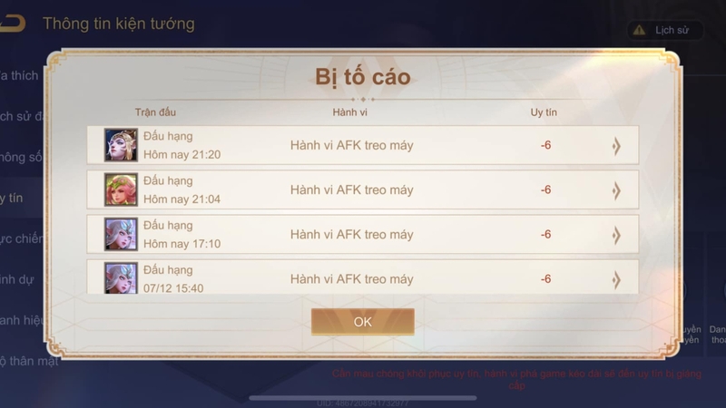 Quy tắc hoạt động của hệ thống điểm uy tín trong Liên Quân Mobile