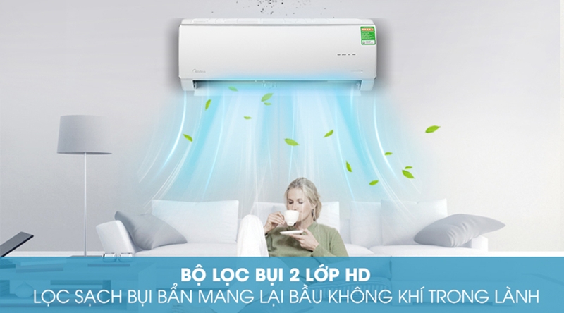 Máy lạnh còn được trang bị bộ lọc bụi HD 2 lớp với mắt lưới siêu nhỏ