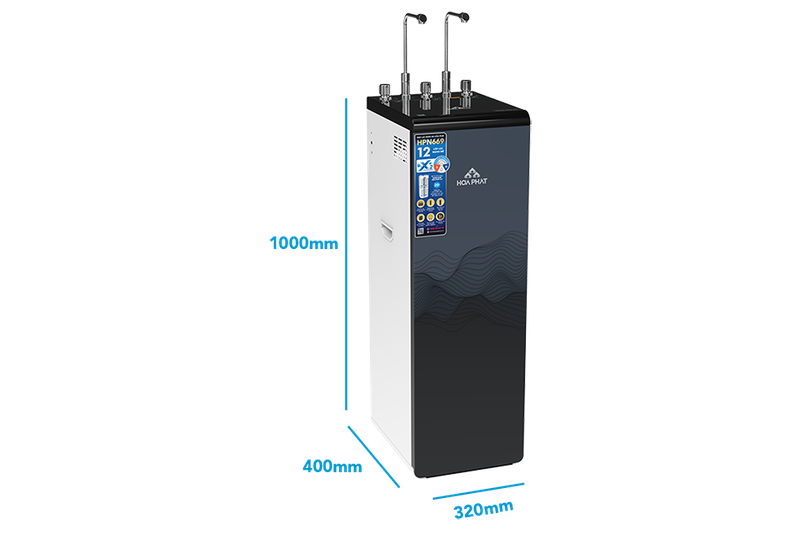  Máy lọc nước nóng lạnh RO Hydrogen Hòa Phát 12 lõi HPN669 với thiết kế hiện đại