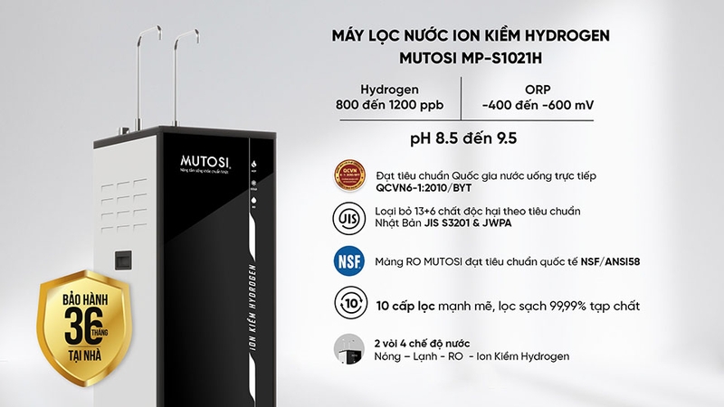  Máy lọc nước nóng lạnh RO Hydrogen ion kiềm Mutosi 10 lõi MP-S1021H (hình 1)