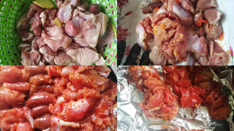 Các bước thực hiện món mề gà nướng muối ớt