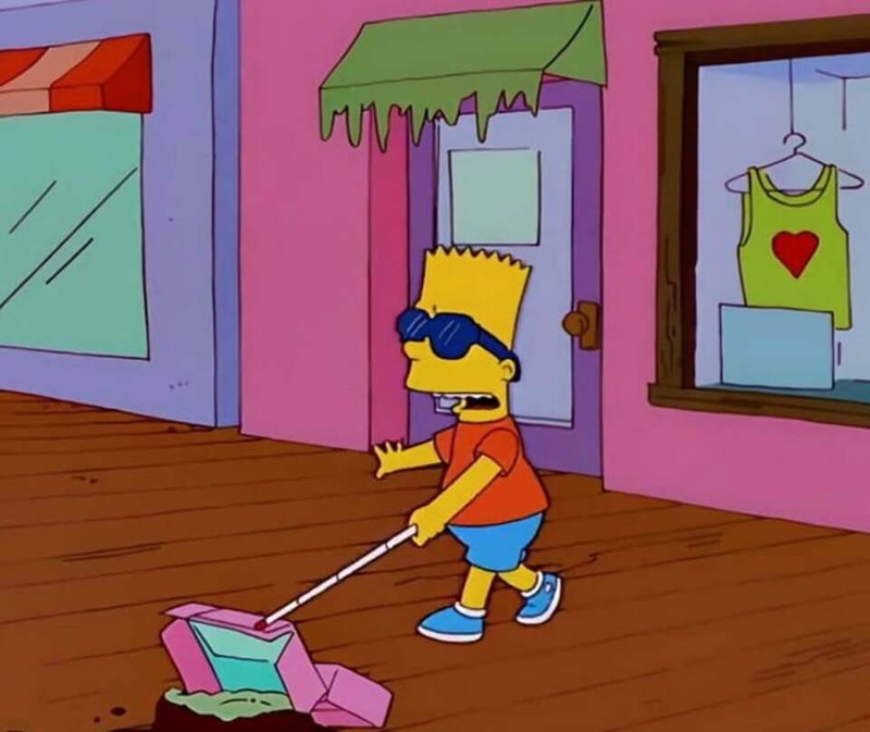 Meme mù nhân vật hoạt hình tuổi thơ Bart Simpson