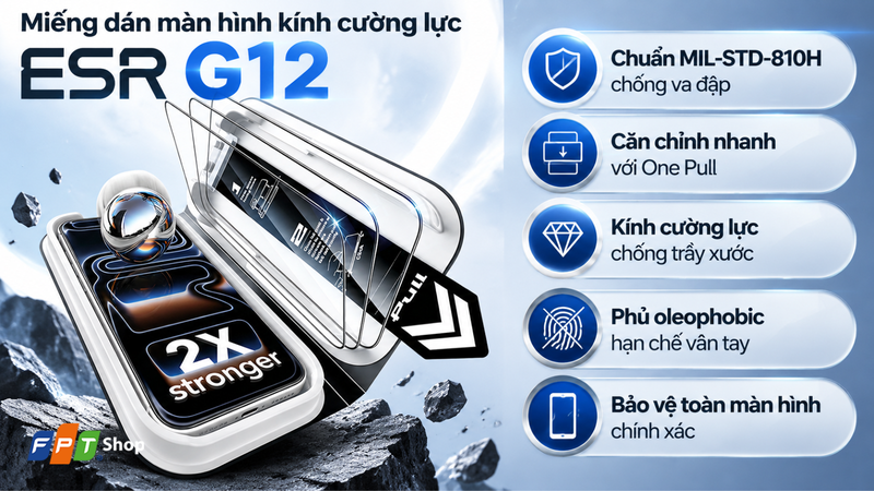 Miếng dán cường lực ESR UltraFit Classic cho iPhone 18 Pro và iPhone 18 Pro Max