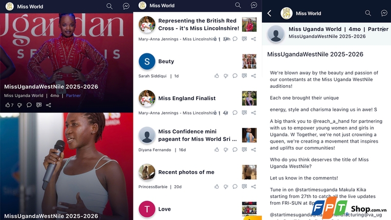 Khám phá các tính năng chính của ứng dụng Miss World