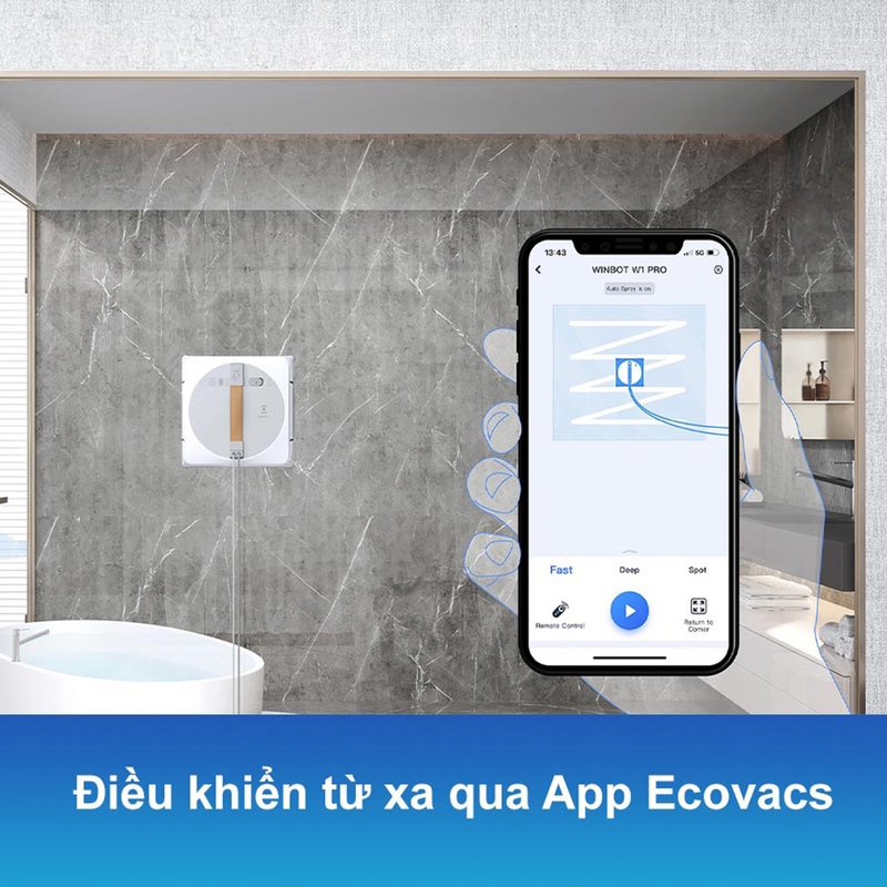 Người dùng có thể dễ dàng điều khiển Winbot W1 Pro thông qua ứng dụng Ecovacs Home