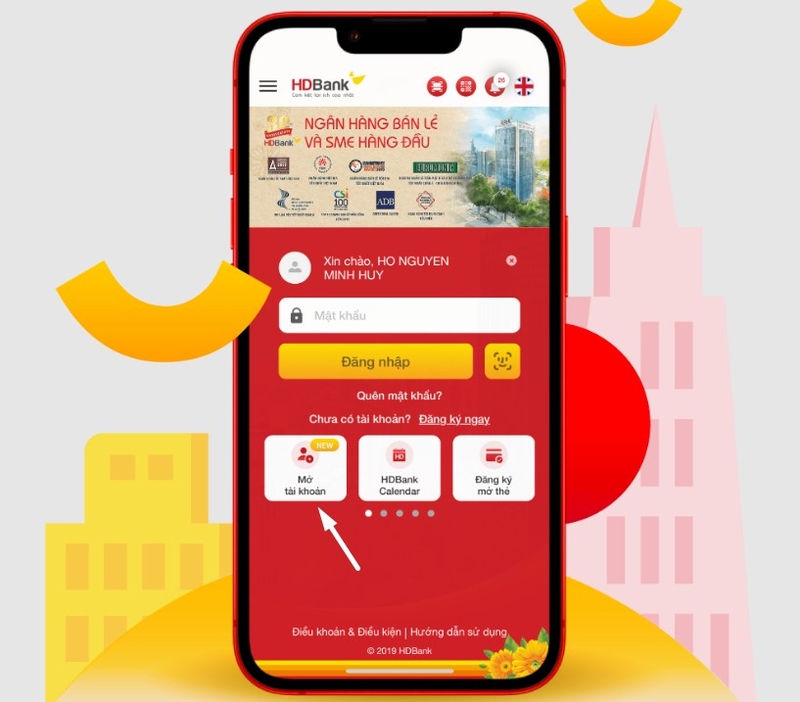 mở tài khoản HDBank online là thông qua ứng dụng HDBank trên điện thoại - bước 2