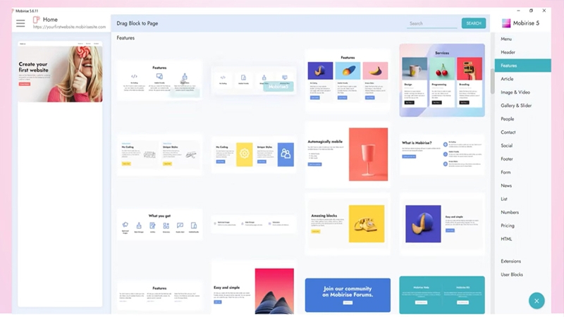 Mobirise hỗ trợ người dùng thiết kế website