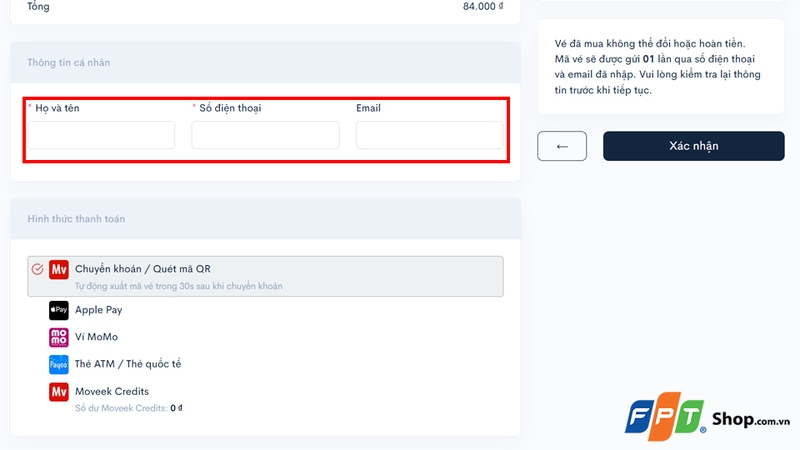 Thực hiện thanh toán qua một trong số các hình thức