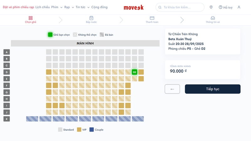 Moveek hỗ trợ người dùng đặt vé trực tuyến