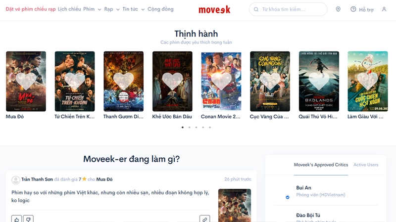 Giao diện phần cộng đồng tại Moveek