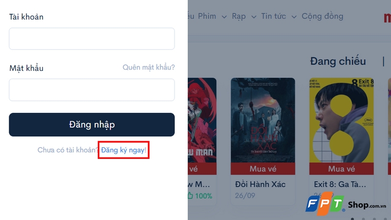 Chọn vào chữ “Đăng ký ngay”