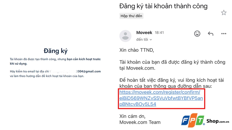 Nhấn xác nhận vào đường dẫn được gửi trong email