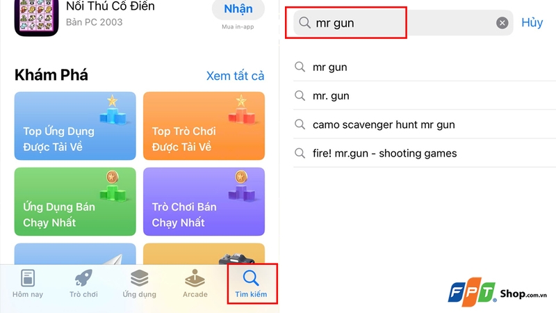 Nhập từ khóa "Mr Gun" vào thanh tìm kiếm