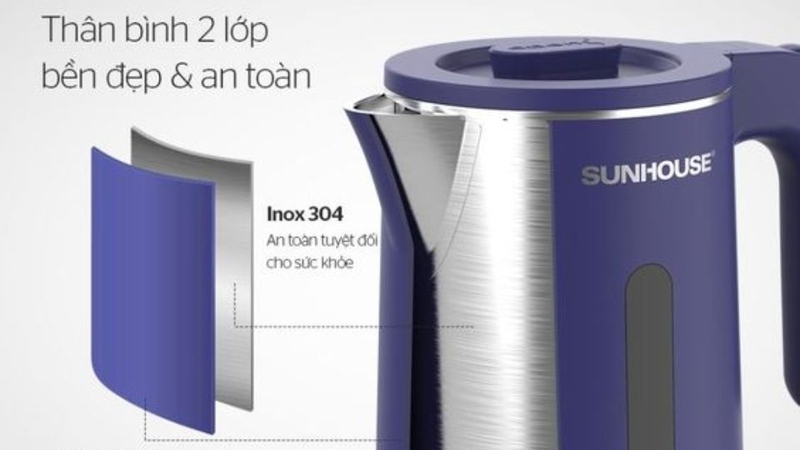 Bình đun siêu tốc inox 2 lớp 1.8 lít Sunhouse SHD1356