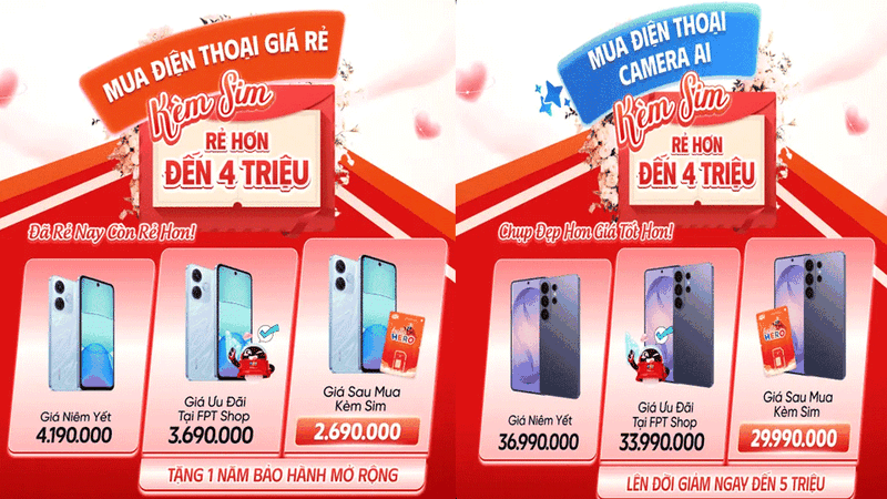 Mua điện thoại kèm SIM tại FPT Shop được trợ giá lên đến 4 triệu