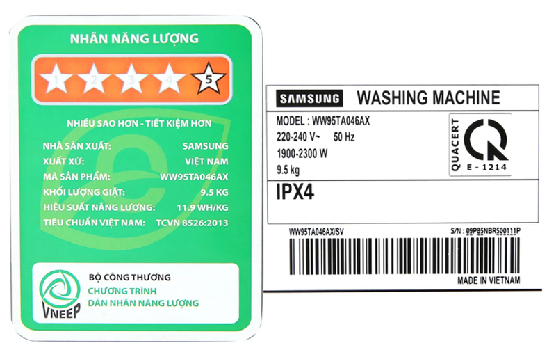 Vì sao nên mua máy giặt nhãn hiệu 5 sao?