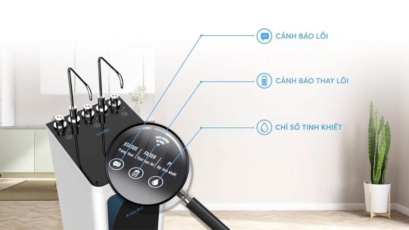 Máy có màn hình cảm ứng hiển thị cảnh báo