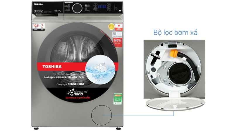 Máy giặt sấy quần áo cửa trước Toshiba Inverter TWD-BM115GF4V(SK)