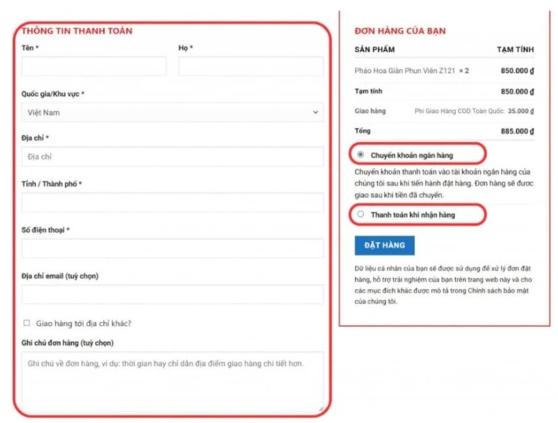 Tiến hành thanh toán theo phương thức mong muốn
