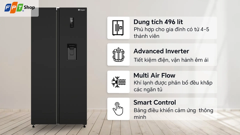 Tủ lạnh Casper Inverter side by side 495 lít RS-460PBW