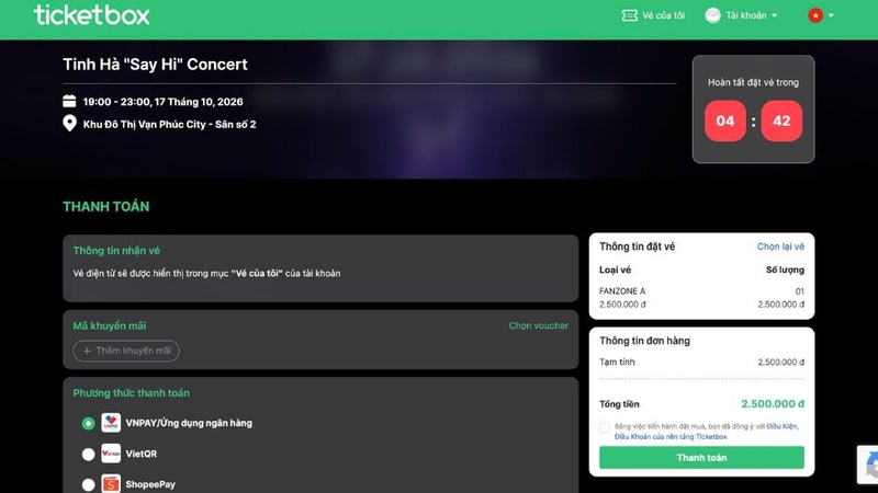 mua vé concert Tinh Hà Say Hi 10