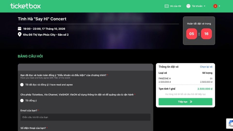 mua vé concert Tinh Hà Say Hi 9