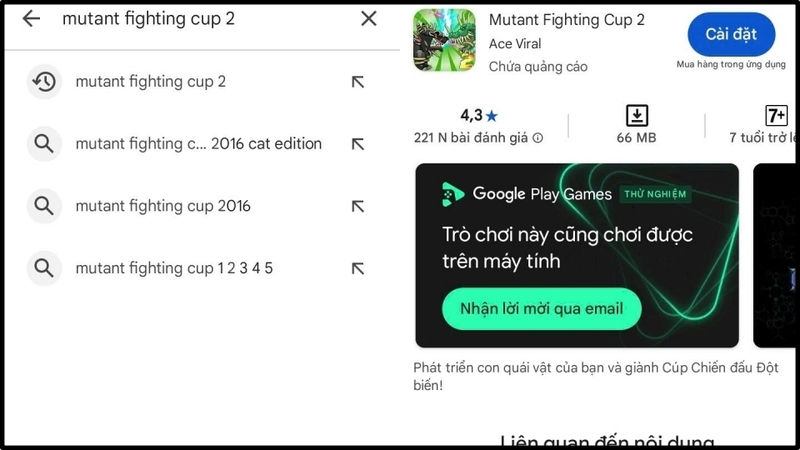 Cách tải Mutant Fighting Cup 2 trên Android