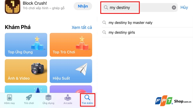 Nhập từ khóa "My Destiny" để tìm kiếm